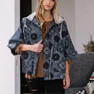 ODDY Black and Gray Paisley Hoodie Jacket size M/L